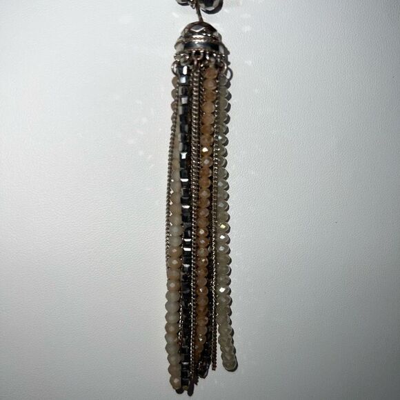 Saylor Silver Beaded Tassel Necklace - Picture 2 of 8
